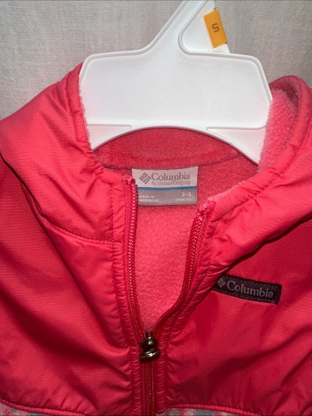 Columbia Pink Hooded Puffer Jacket with Patterned Panels